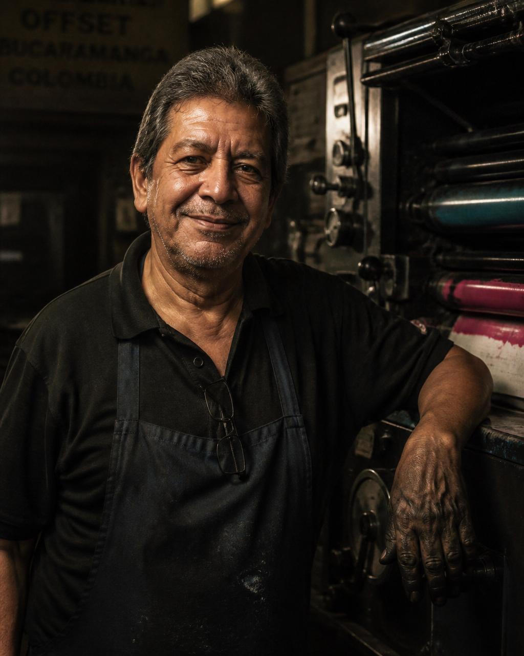 Óscar, fundador de Disgrafic, en el taller de Bucaramanga